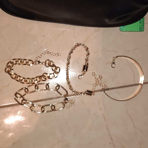 LOT 4 GENUINE 14K YELLOW GOLD ๐ OVER STAINLESS STEEL BRACELETS BANGLE PAPERCLIP - Picture 1 of 3